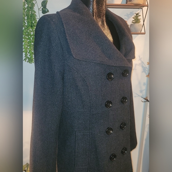 Reitmans Grey Herringbone Wool Blend Mid Length Pea Coat - Picture 3 of 7